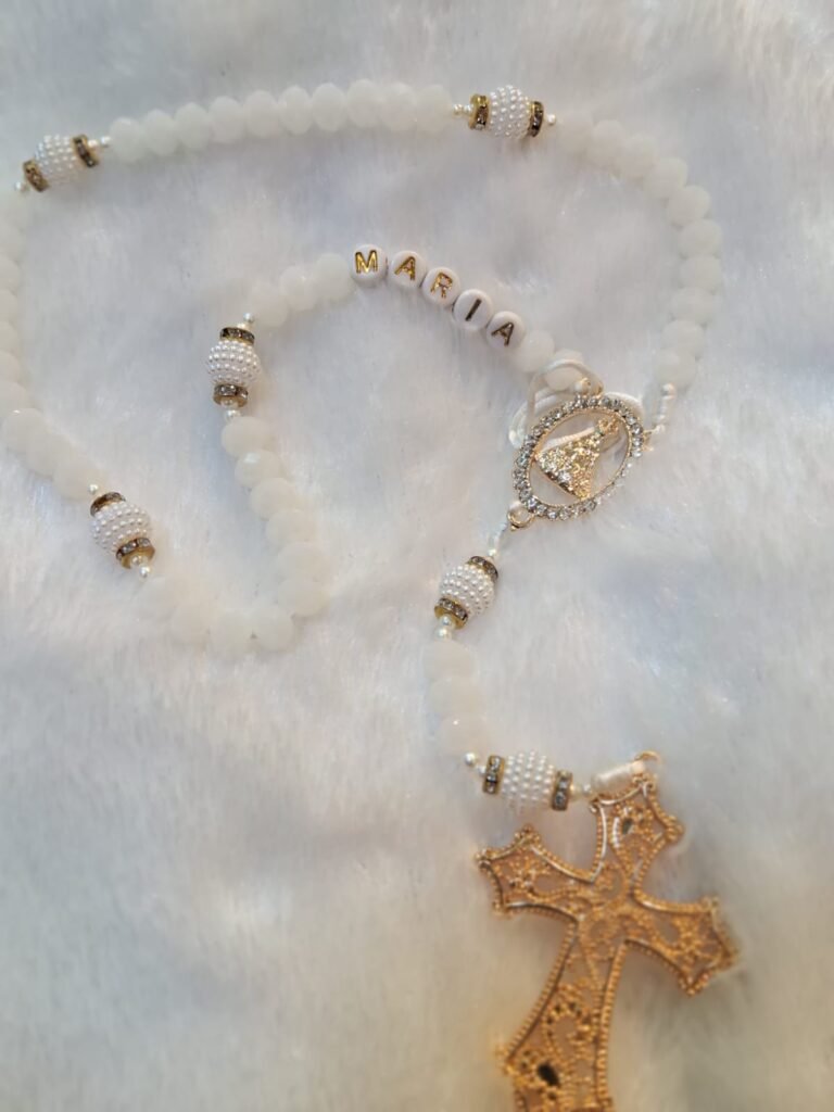 Terco Cristal P.N Framboesa Elos Trevo Aparecida Strass Cruz Vazada BRANCO