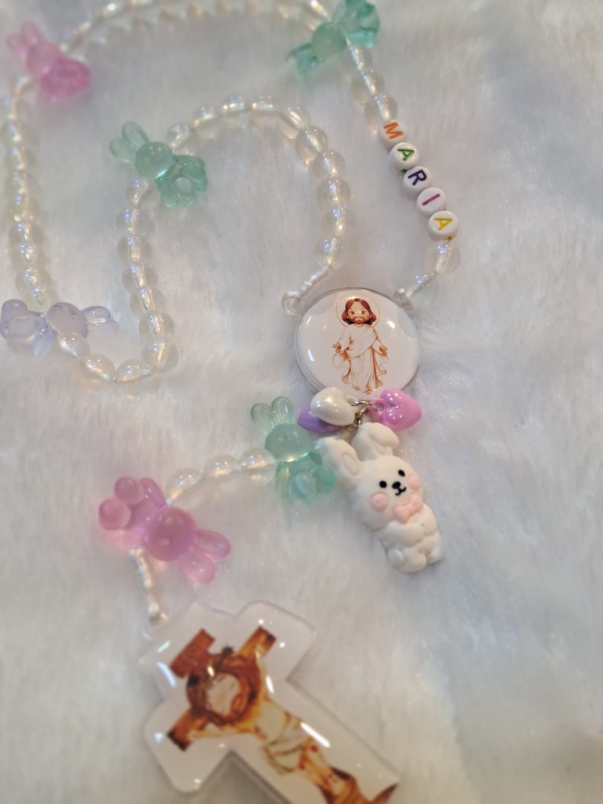 Terço INFANTIL LEITOSO 8MM, Coelhos - Imagem 2