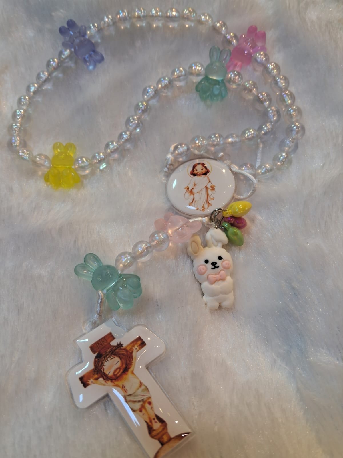 Terço INFANTIL LEITOSO 8MM, Coelhos - Imagem 3