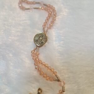 Terço de Pulso Cristal Rose Transparente - Nossa Senhora FATIMA - Dourado