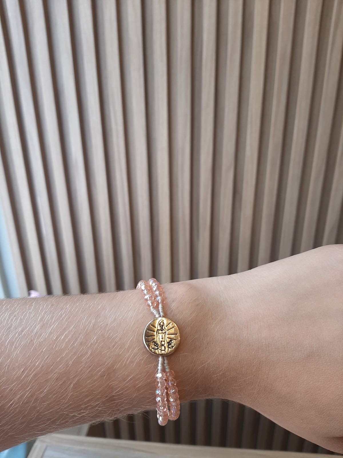 Terço de Pulso Cristal Rose Transparente - Nossa Senhora FATIMA - Dourado - Imagem 2